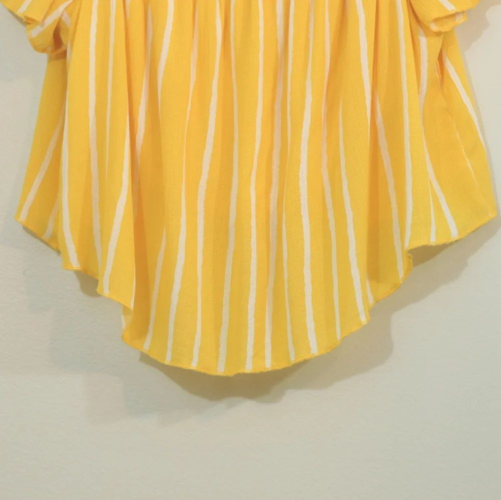 Forever 21 Yellow Striped Gauzy Off Shoulder Crop Top - Picture 3 of 7